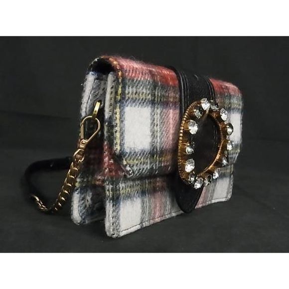 Miu Miu Wool Plaid 2WAY Shoulder Bag Mini Bag Red - Picture 2 of 8